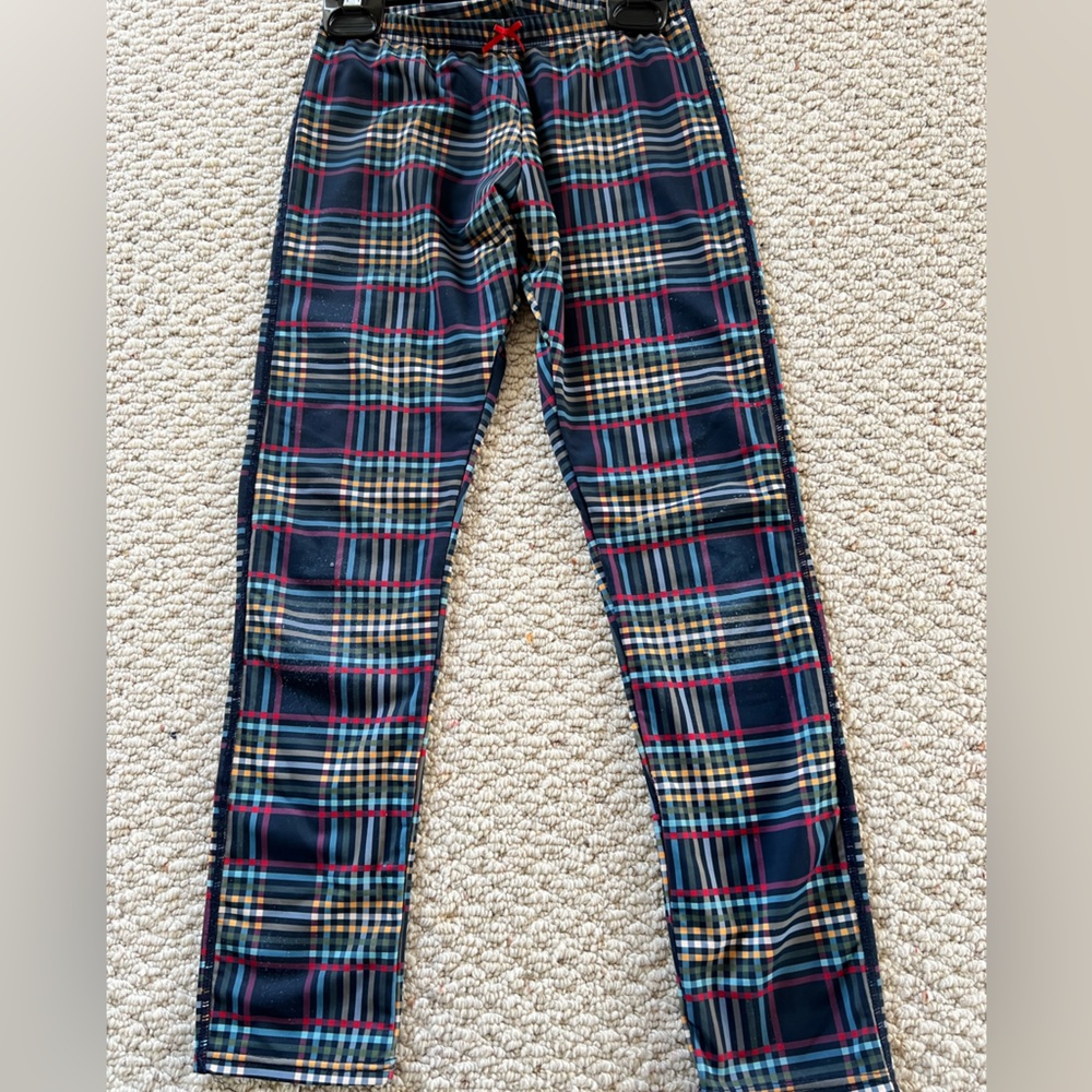 Pink Chicken Ted and blue checkered Leggings Sz 10